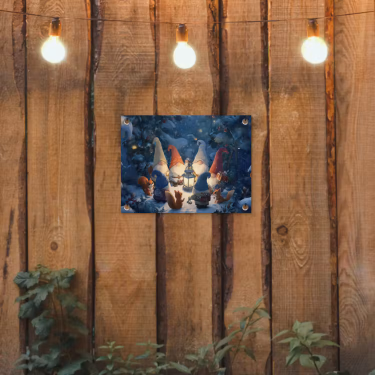 Winter - Gnooms - Eekhoorns - Meerkleurig tuinposter los doek klein -sfeer1
