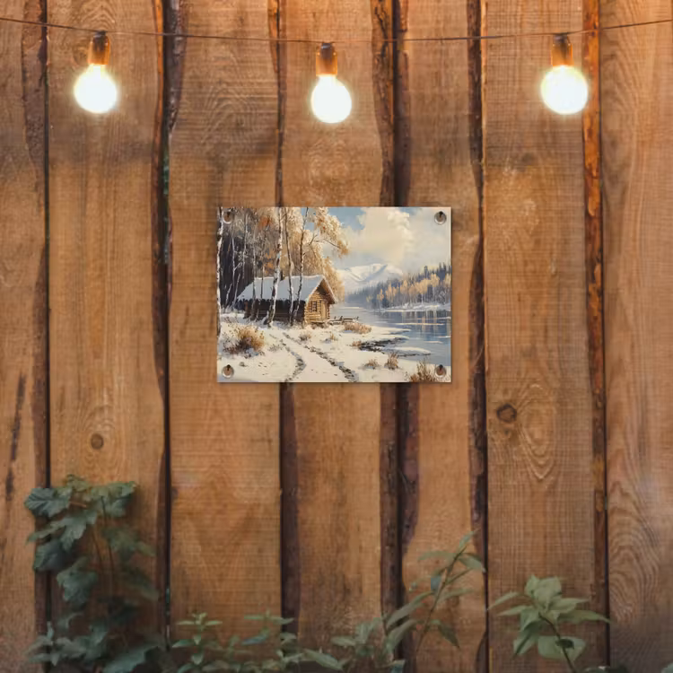 Winter - Sneeuw - Huis - Natuur tuinposter los doek klein -sfeer1