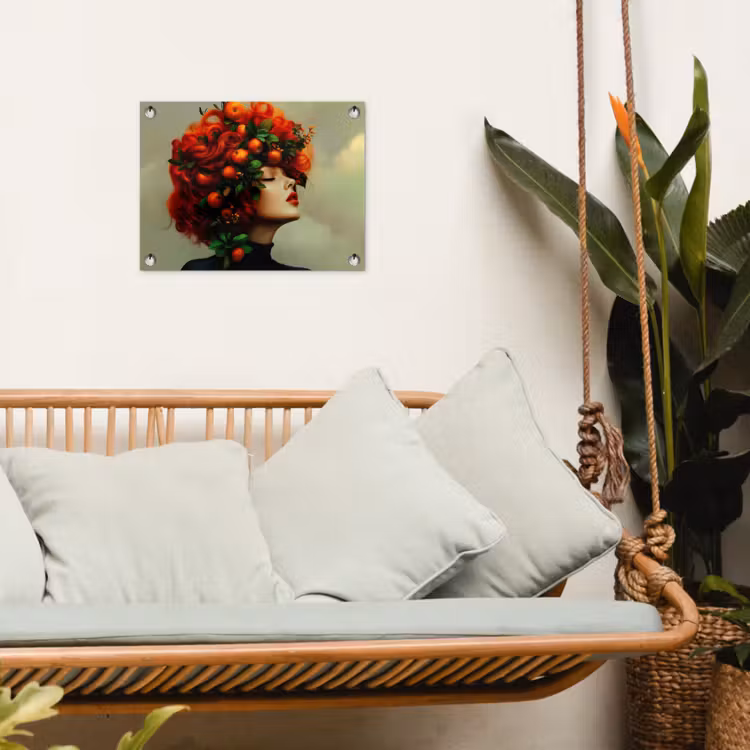 Vrouw - Appels - Rood - Bladeren tuinposter los doek klein -sfeer7