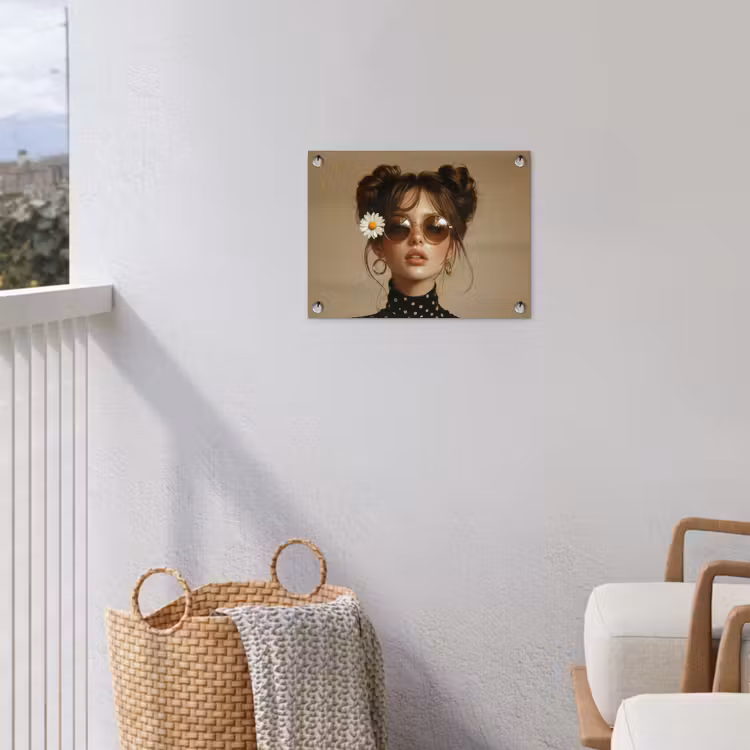 Vrouw - Beige - Bloem - Modern - Portret tuinposter los doek klein -sfeer8