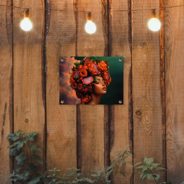 Vrouw - Drankenfruit - Rozen tuinposter los doek klein -sfeer1