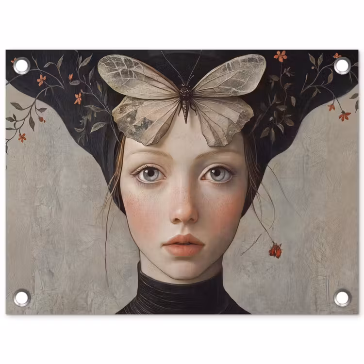 Woman - Butterfly - Art - Classic - Muted tuinposter los doek klein -3d