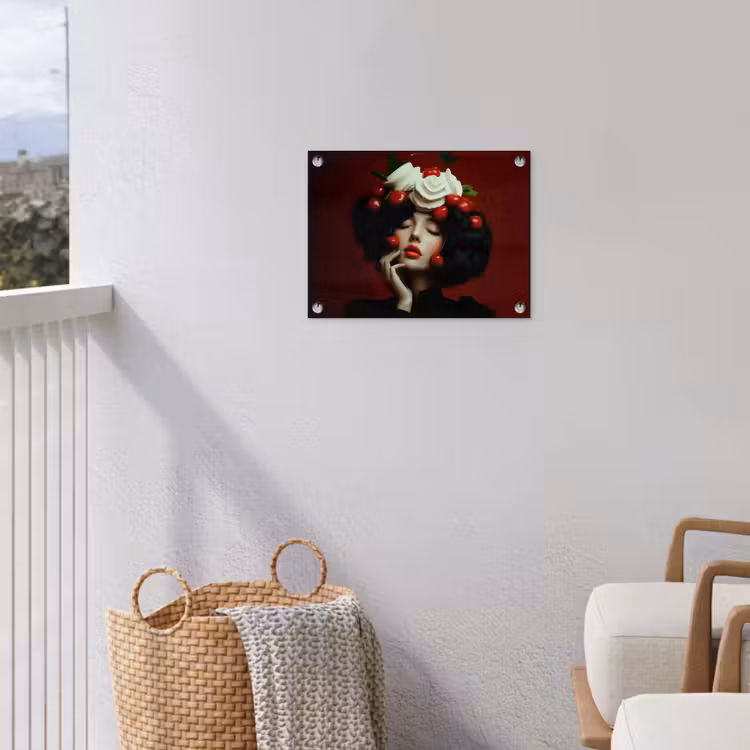Vrouw - Kersen - Slagroom tuinposter los doek klein -sfeer8