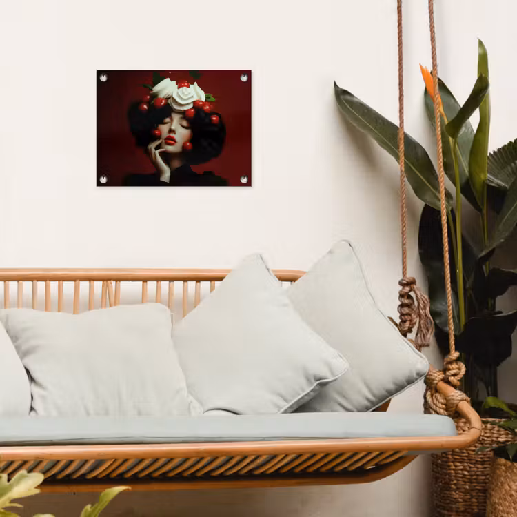 Vrouw - Kersen - Slagroom tuinposter los doek klein -sfeer7