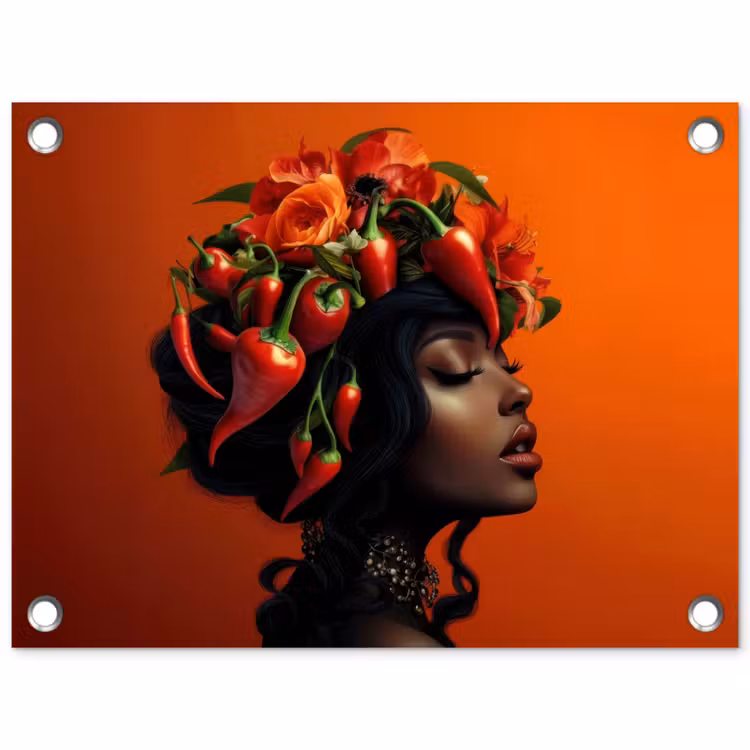 Vrouw - Chilipepers - Pepers - Bloemen tuinposter los doek klein -3d