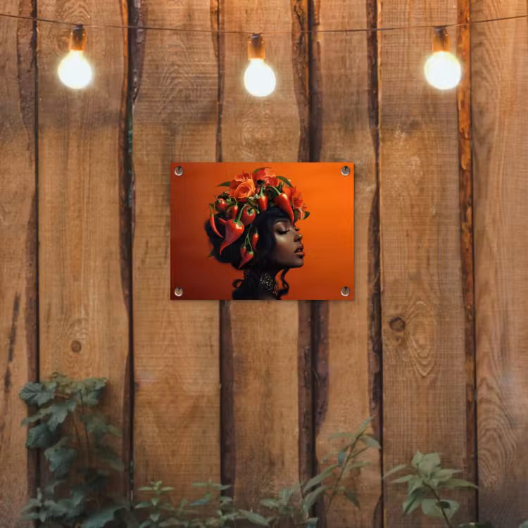 Vrouw - Chilipepers - Pepers - Bloemen tuinposter los doek klein -sfeer1