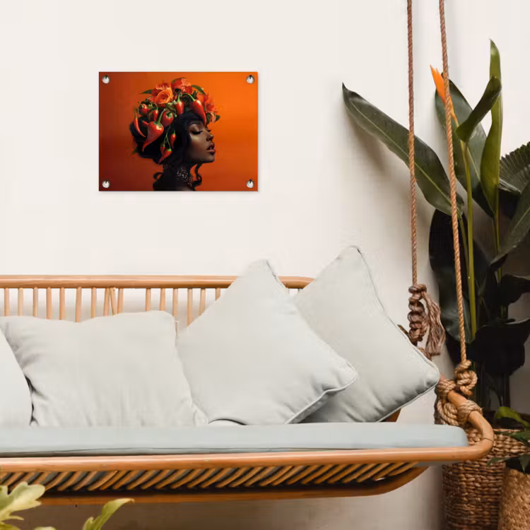 Vrouw - Chilipepers - Pepers - Bloemen tuinposter los doek klein -sfeer7