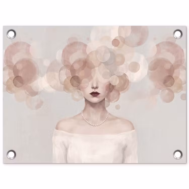 Vrouw - Cirkels - Beige tuinposter los doek klein -3d