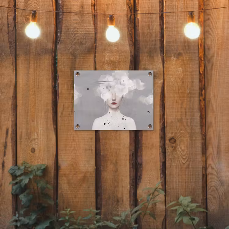 Vrouw - Wolk - Grijs tuinposter los doek klein -sfeer1