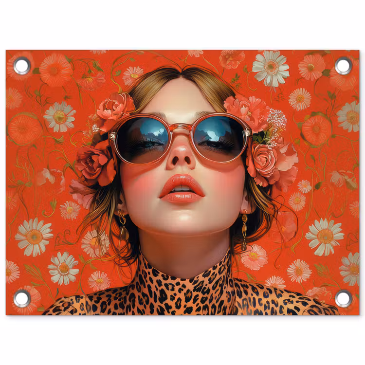 Vrouw - Kleurrijk - Dierenprint - Bloemen tuinposter los doek klein -3d
