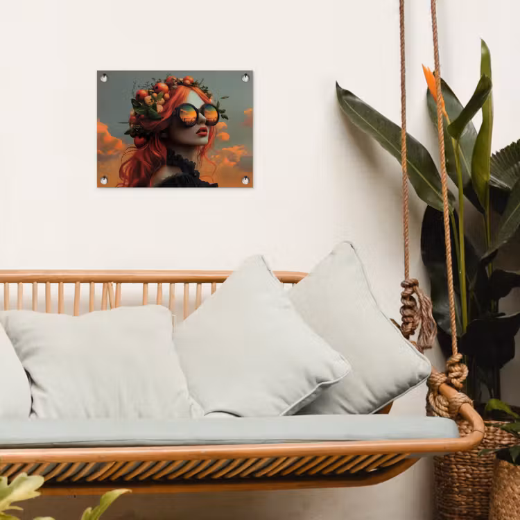 Vrouw - Kroon - Tomaat - Bascilicum - Zonnebril tuinposter los doek klein -sfeer7