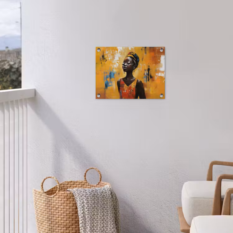 Vrouw - Ogen - Penseelstreken - Geel tuinposter los doek klein -sfeer8