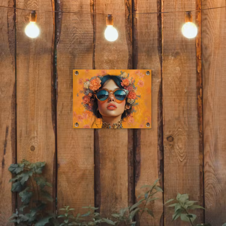 Vrouw - Bloemen - Aesthetic - Oranje tuinposter los doek klein -sfeer1