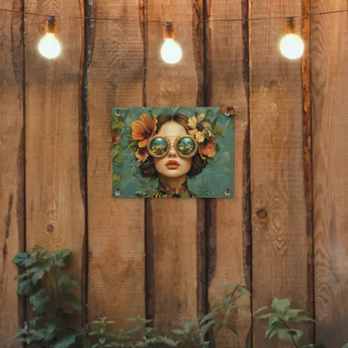 Vrouw - Bloemen - Vlinders - Natuur - Vintage tuinposter los doek klein -sfeer1
