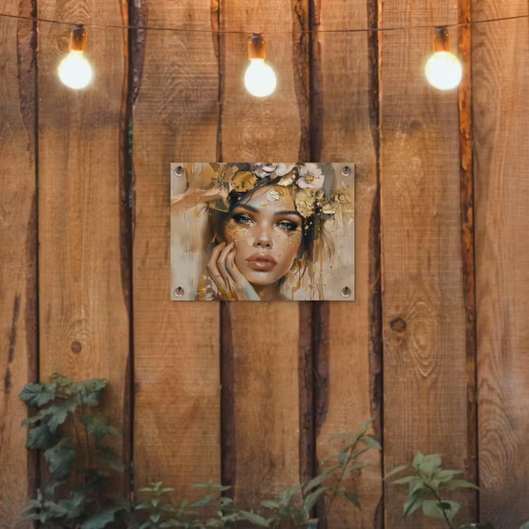 Vrouw - Bloemen - Goud - Portret tuinposter los doek klein -sfeer1