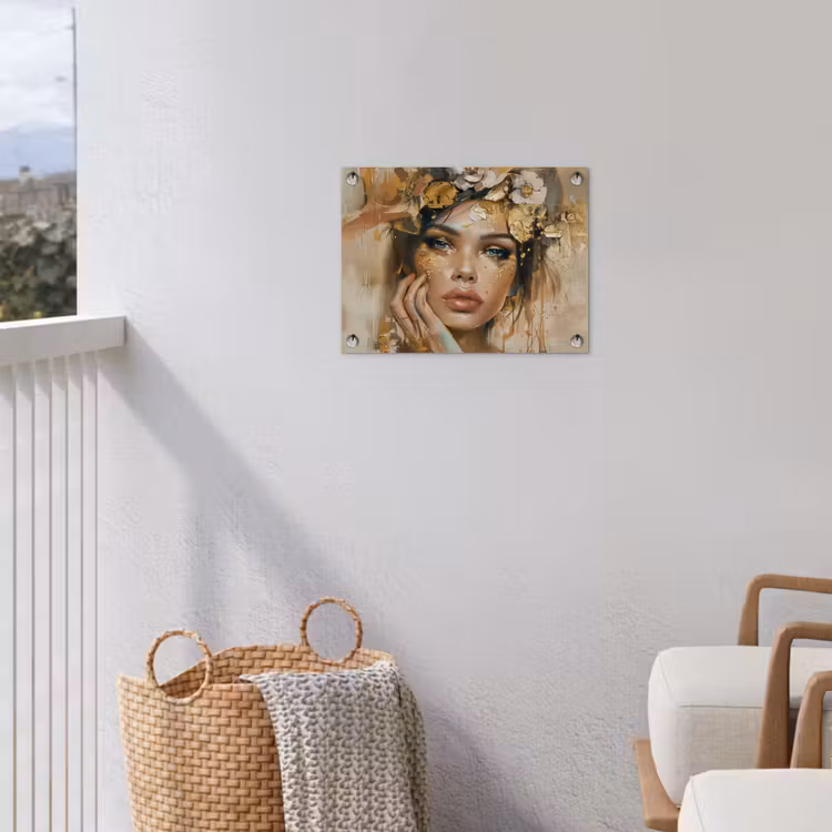 Vrouw - Bloemen - Goud - Portret tuinposter los doek klein -sfeer8