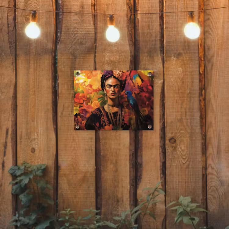 Vrouw - Bloemen - Papegaai - Schilderachtig tuinposter los doek klein -sfeer1