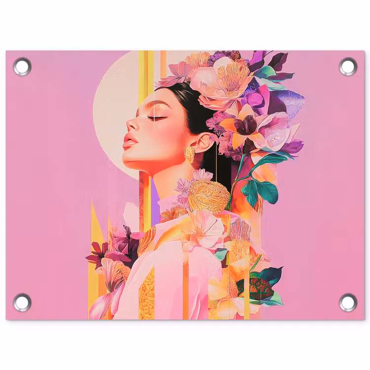 Vrouw - Bloemen - Paars - Abstract tuinposter los doek klein -3d