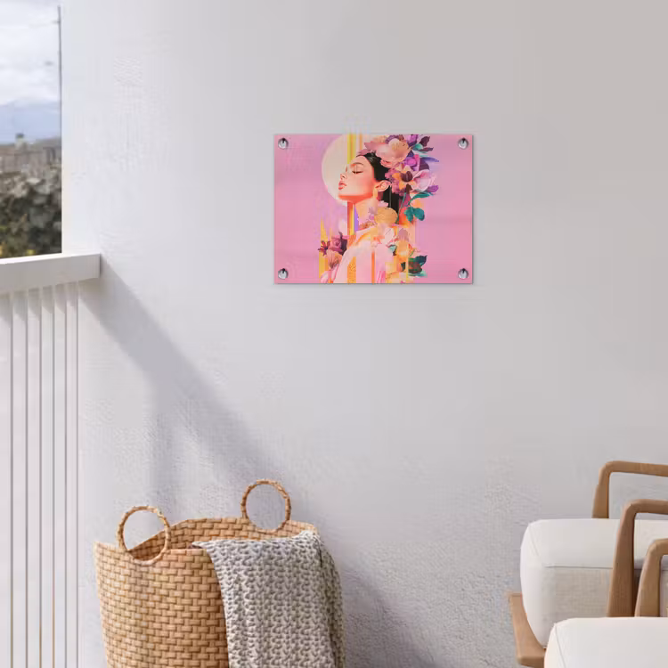 Vrouw - Bloemen - Paars - Abstract tuinposter los doek klein -sfeer8