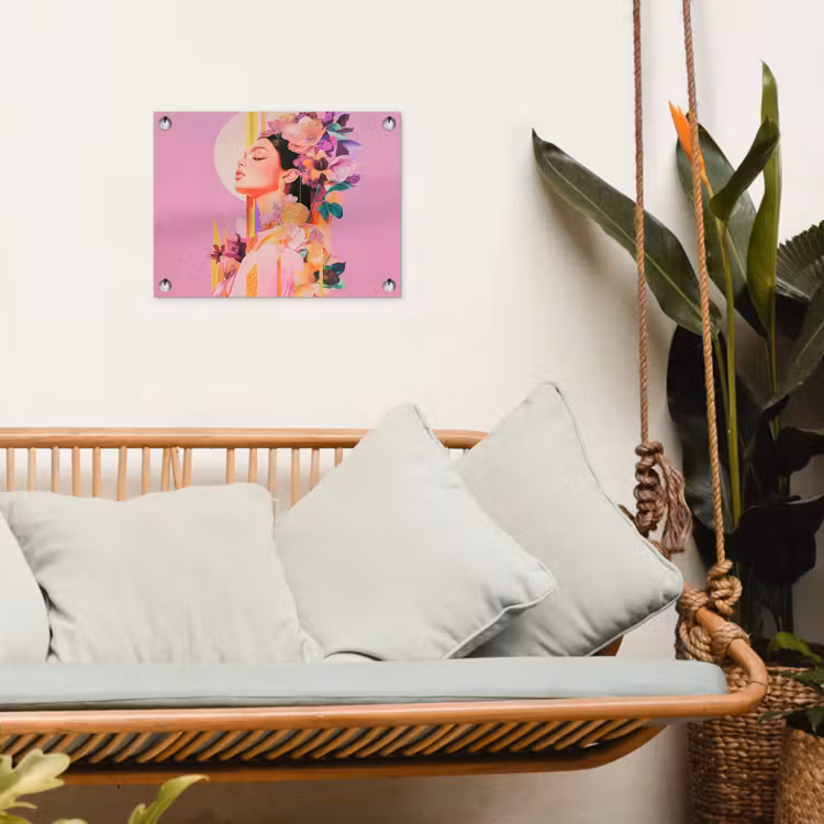Vrouw - Bloemen - Paars - Abstract tuinposter los doek klein -sfeer7