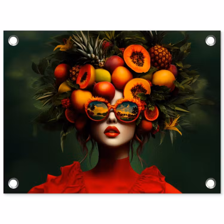Vrouw - Vruchten - Papaja - Ananas tuinposter los doek klein -3d