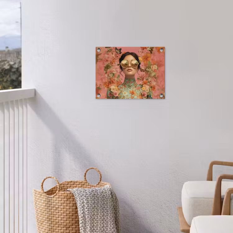 Vrouw - Bril - Roze - Bloemen tuinposter los doek klein -sfeer8