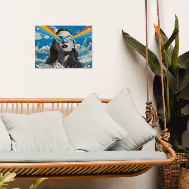 Vrouw - Bril - Regenboog - Wolken tuinposter los doek klein -sfeer7