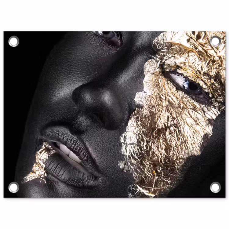 Vrouw - Goud - Zwart - Verf - Luxe tuinposter los doek klein -3d