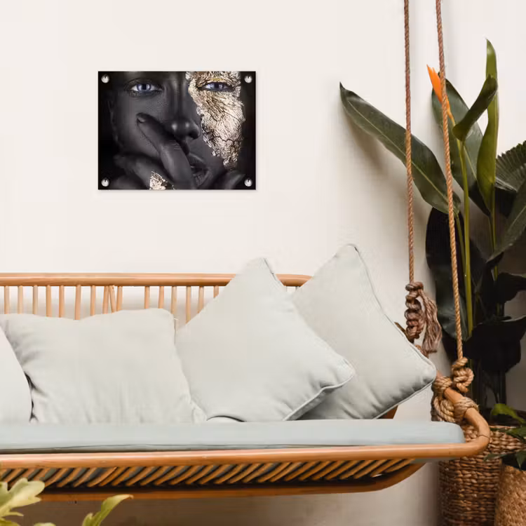 Vrouw - Goud - Zwart - Schmink - Luxe tuinposter los doek klein -sfeer7