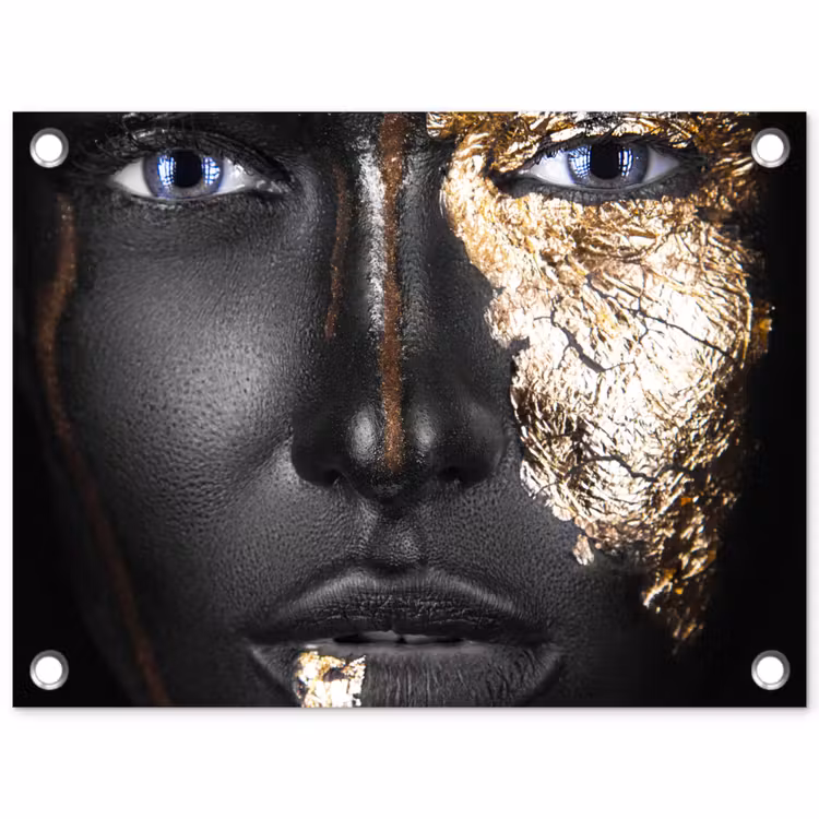 Vrouw - Bladgoud - Zwart - Goud - Luxe tuinposter los doek klein -3d