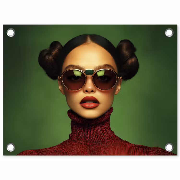 Vrouw - Groen - Bril - Aesthetic - Modern tuinposter los doek klein -3d