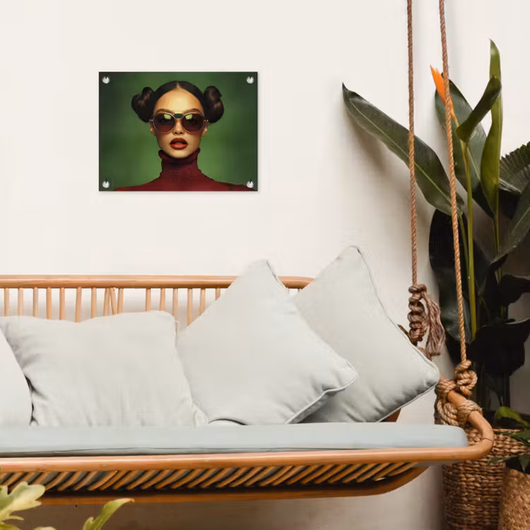 Vrouw - Groen - Bril - Aesthetic - Modern tuinposter los doek klein -sfeer7