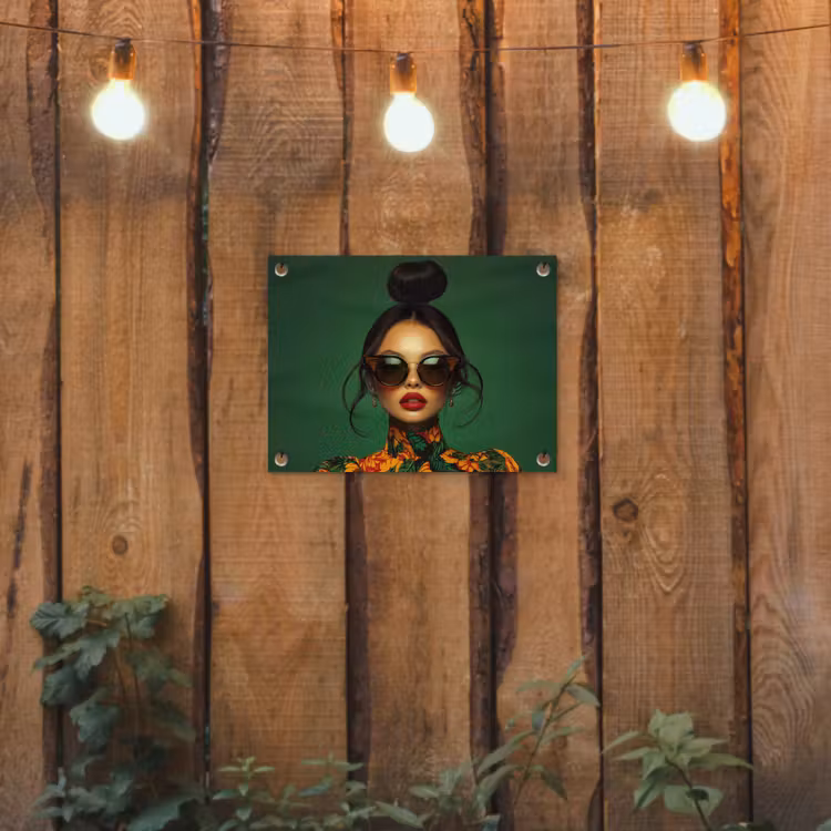 Vrouw - Groen - Modern - Bril - Abstract tuinposter los doek klein -sfeer1