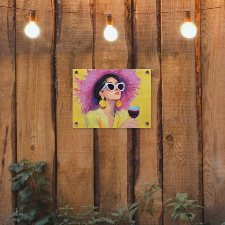 Vrouw - Hoed - Paars - Wijn tuinposter los doek klein -sfeer1