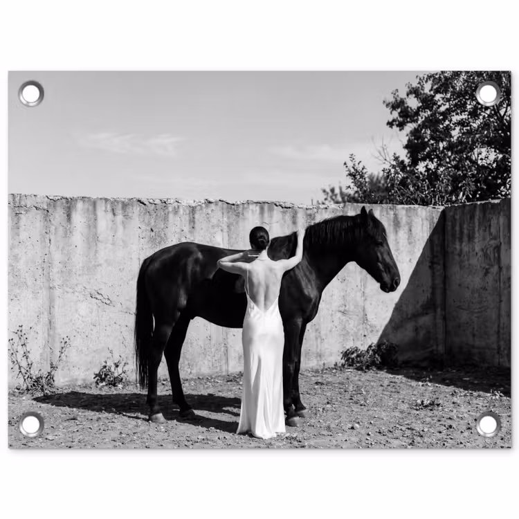 Vrouw - Paard - Artistiek tuinposter los doek klein -3d
