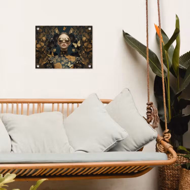 Vrouw - Bladeren - Goud - Vlinders tuinposter los doek klein -sfeer7