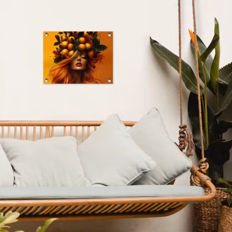 Vrouw - Citroenen - Bloesem - Geel tuinposter los doek klein -sfeer7