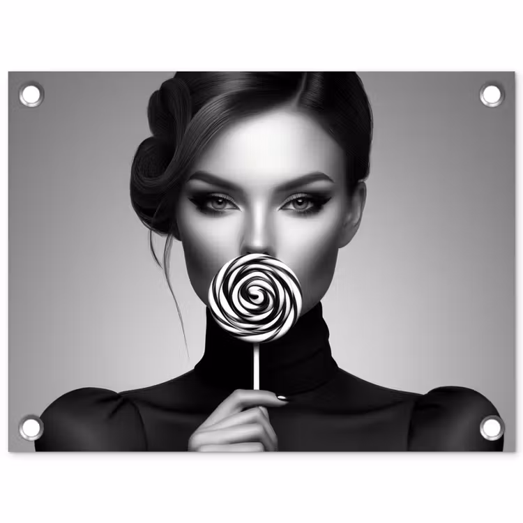 Vrouw - Lolly - Zwart tuinposter los doek klein -3d
