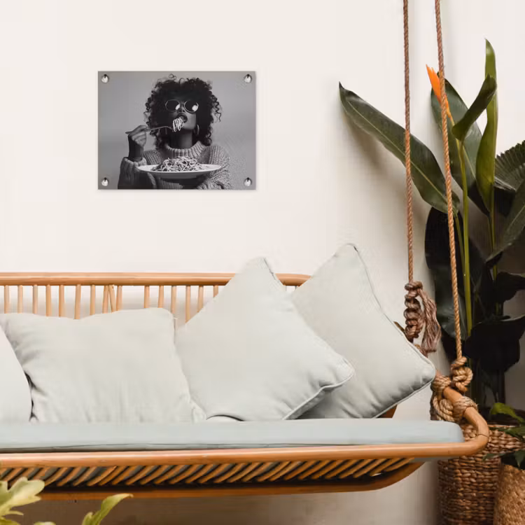 Vrouw - Pasta - Zwart - Wit tuinposter los doek klein -sfeer7
