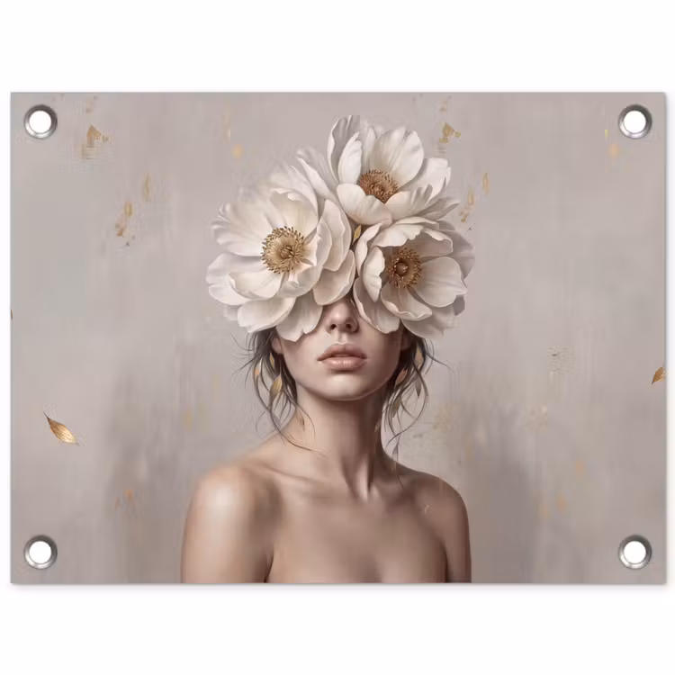 Vrouw - Pioenroos - Wit tuinposter los doek klein -3d