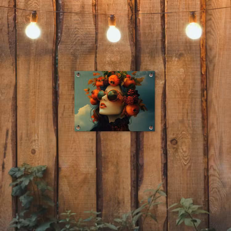 Vrouw - Granaatappel - Herfst - Zonnebril tuinposter los doek klein -sfeer1