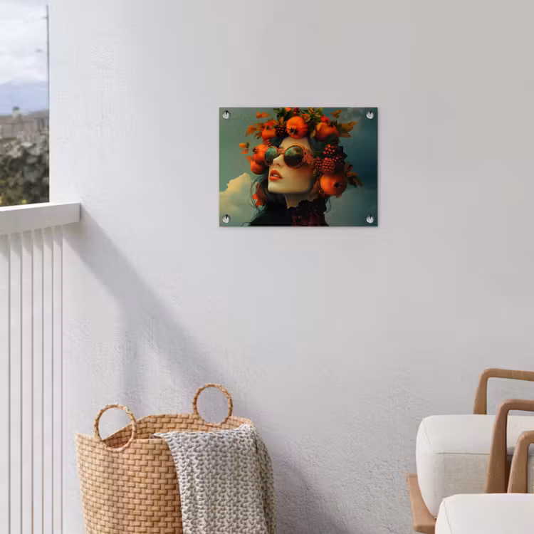 Vrouw - Granaatappel - Herfst - Zonnebril tuinposter los doek klein -sfeer8