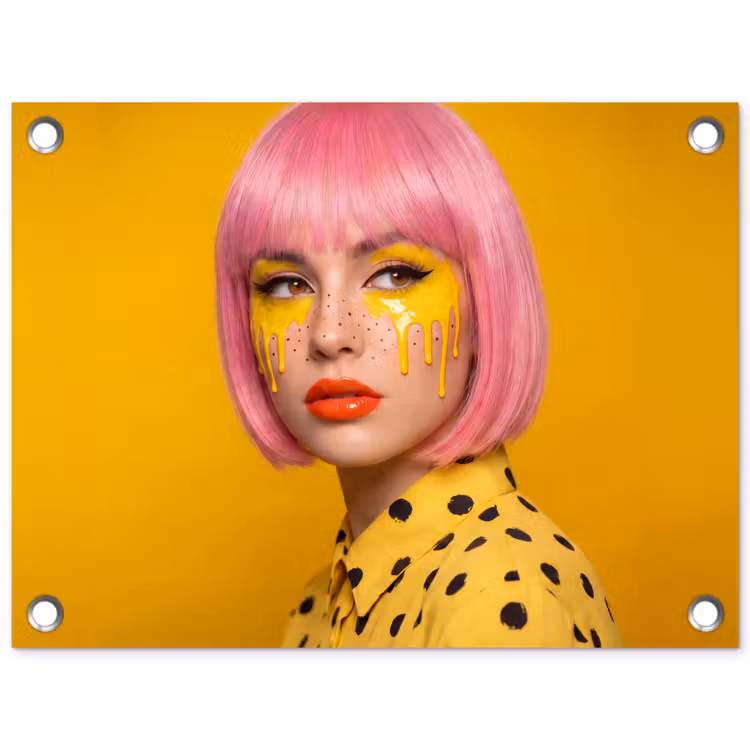 Vrouw - Portret - Abstract - Kleurrijk - Geel tuinposter los doek klein -3d