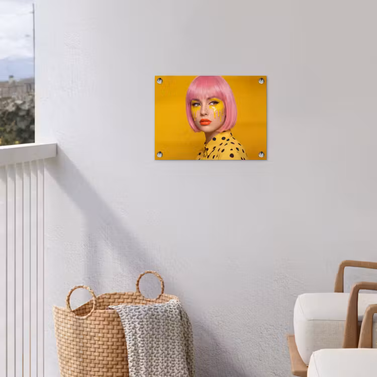 Vrouw - Portret - Abstract - Kleurrijk - Geel tuinposter los doek klein -sfeer8