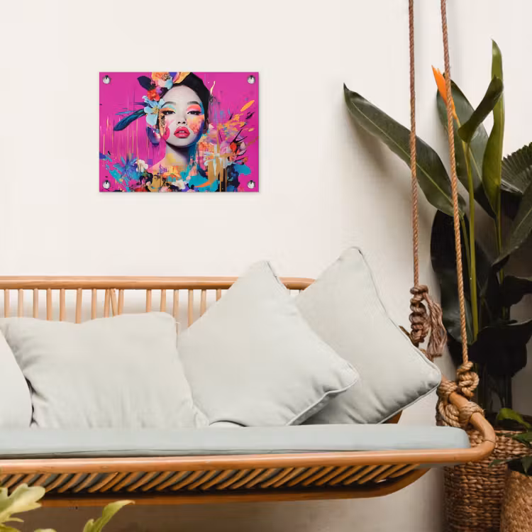 Vrouw - Portret - Abstract - Paars tuinposter los doek klein -sfeer7