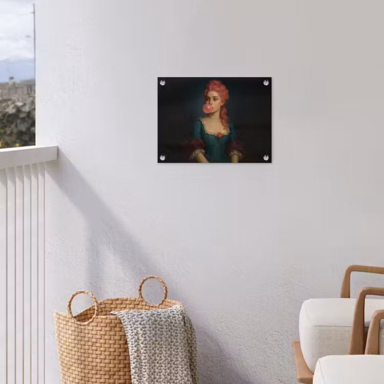 Vrouw - Portret - Kauwgombel tuinposter los doek klein -sfeer8