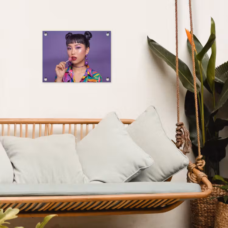 Vrouw - Portret - Make-up - Paars - Levendig tuinposter los doek klein -sfeer7