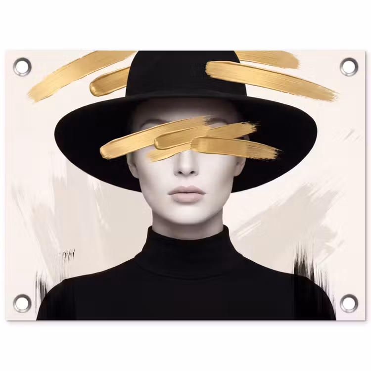 Vrouw - Portret - Modern - Goud - Kunst tuinposter los doek klein -3d