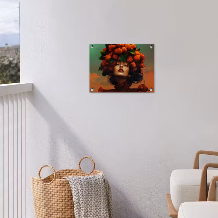 Vrouw - Frambozen - Bladeren tuinposter los doek klein -sfeer8