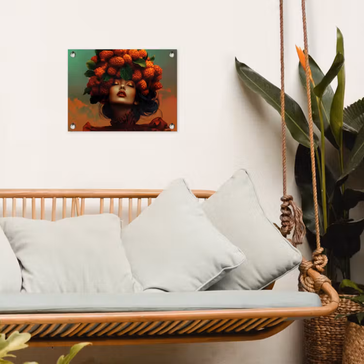 Vrouw - Frambozen - Bladeren tuinposter los doek klein -sfeer7